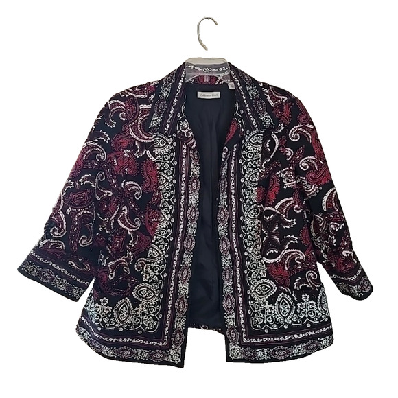 Coldwater Creek Burgundy Paisley Open Front Blazer Jacket Womans Plus Size 18W - Picture 1 of 6